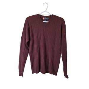 Chaps Ralph Lauren Burgundy V-Neck Ribbed Cotton Sweater Mens size S Work Dress